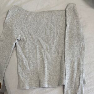Brandy Melville Light Gray Ribbed Long Sleeve Top Off-Shoulder